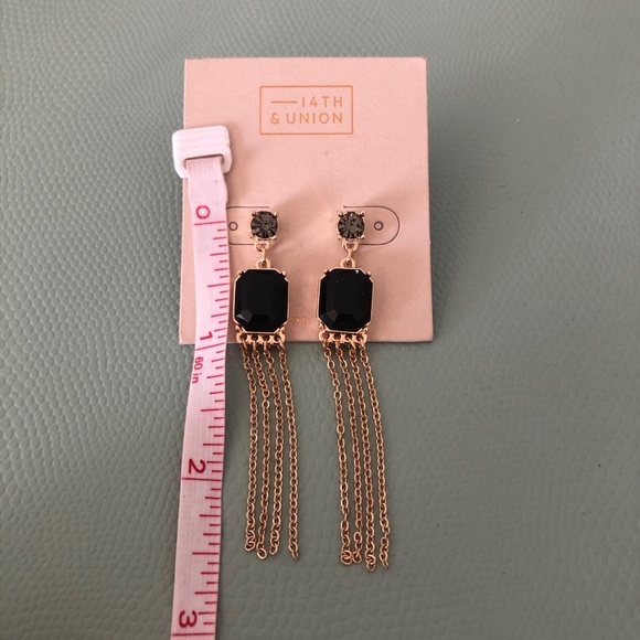 14th & Union Clear-Black-Gold long earrings - NEW - Picture 7 of 7